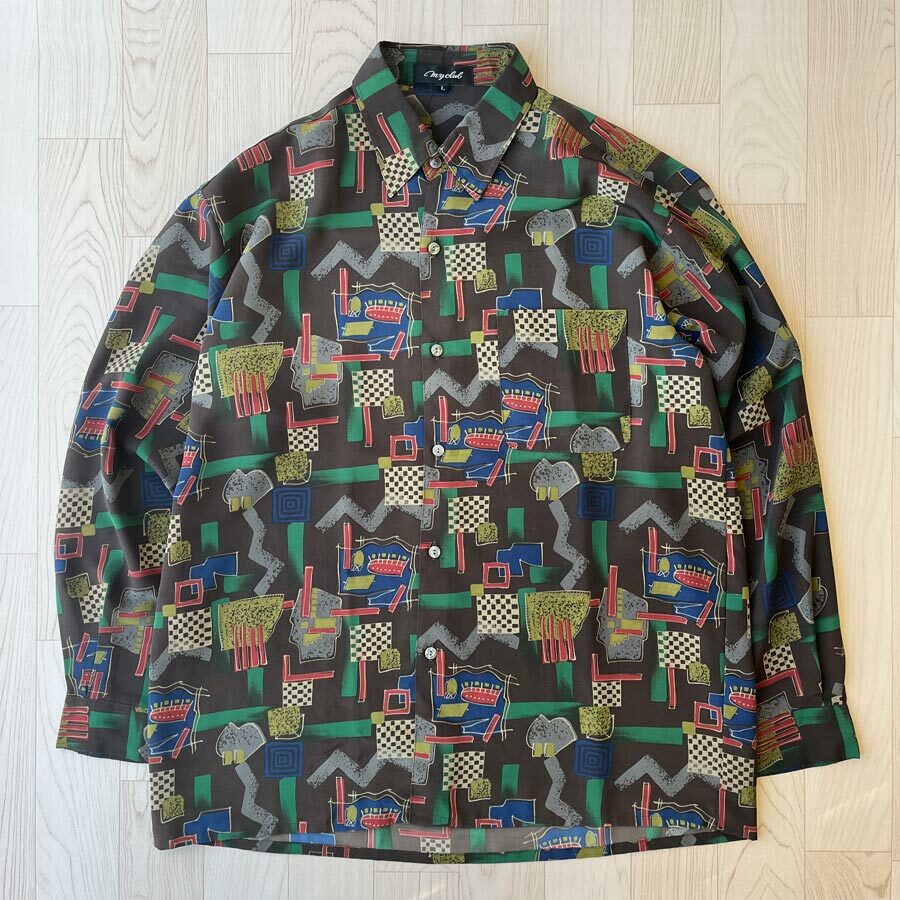 My Club 深啡色藝術圖案長袖花恤