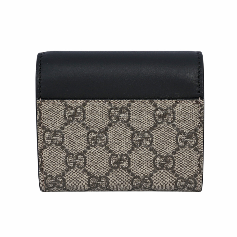 【GUCCI】Padlock 鎖釦設計塗層帆布及皮革三折短夾(米色/黑色)779799 KLQIG 8575