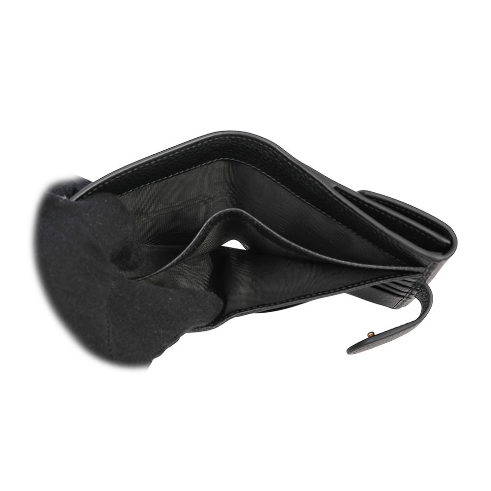 【GUCCI】Marmont 金色標誌粒紋皮革釦式二折短夾(黑色)782749 A7M0T 1000