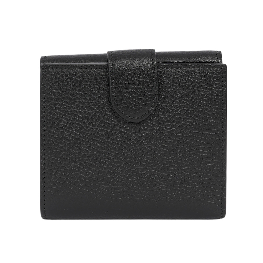 【GUCCI】Marmont 金色標誌粒紋皮革釦式二折短夾(黑色)782749 A7M0T 1000
