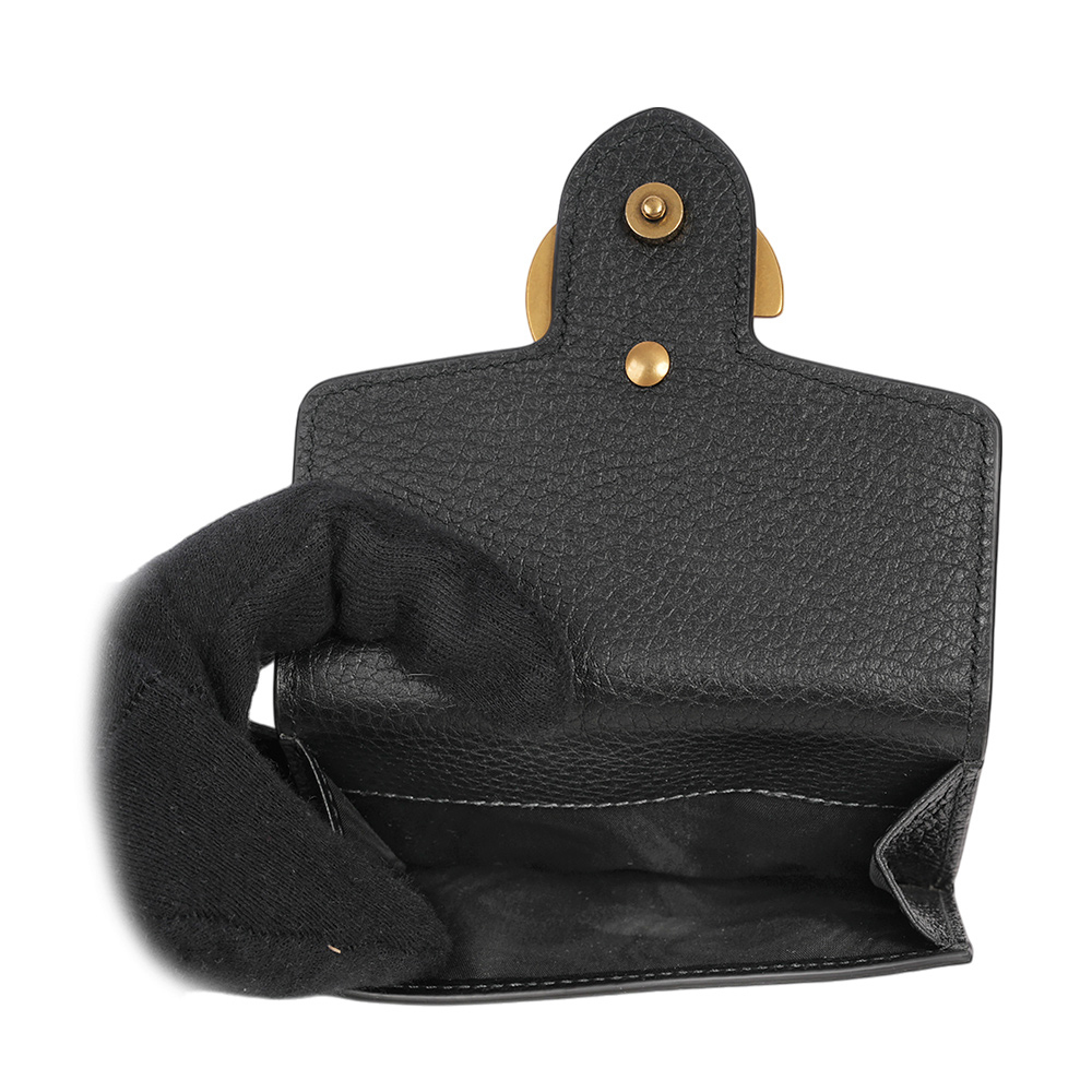 【GUCCI】Marmont 金色標誌粒紋皮革釦式二折短夾(黑色)782749 A7M0T 1000