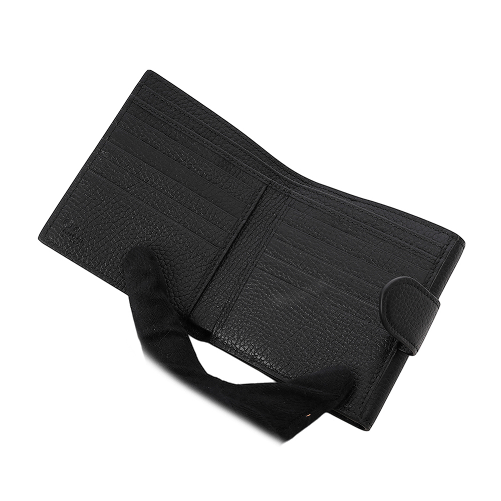 【GUCCI】Marmont 金色標誌粒紋皮革釦式二折短夾(黑色)782749 A7M0T 1000