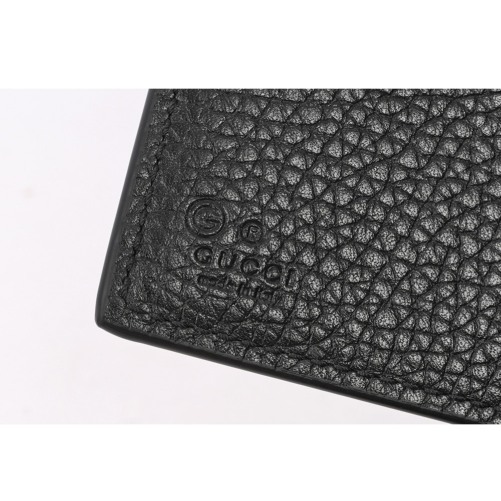 【GUCCI】Marmont 金色標誌粒紋皮革釦式二折短夾(黑色)782749 A7M0T 1000