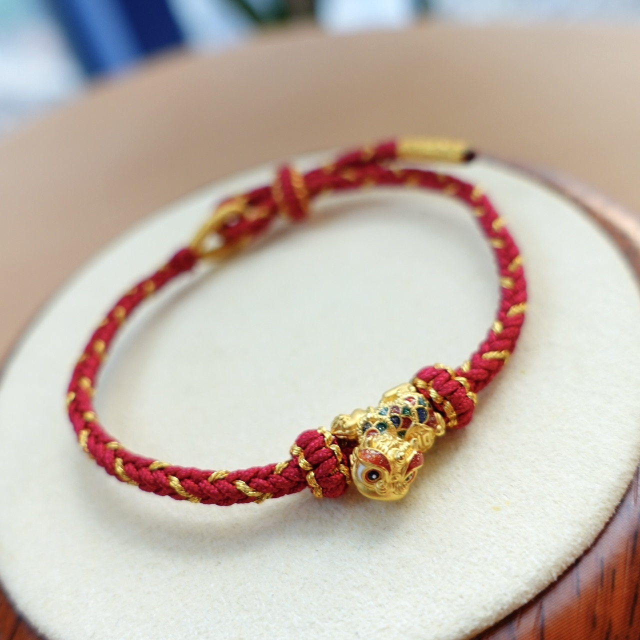999足金手繪琺瑯系列 - 小醒獅編織手繩