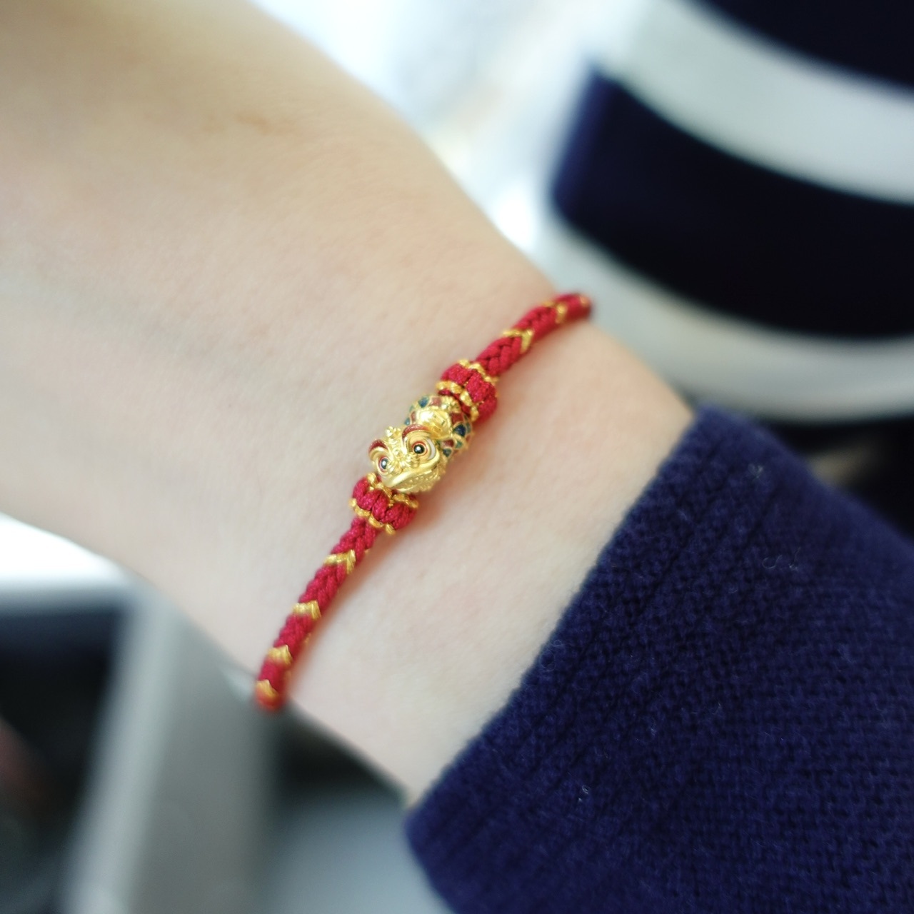 999足金手繪琺瑯系列 - 小醒獅編織手繩