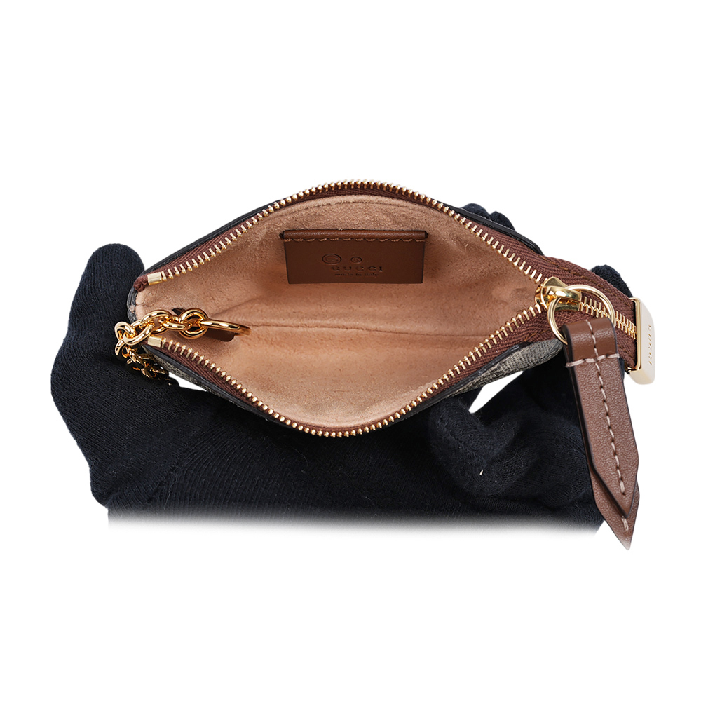【GUCCI】GG Supreme 塗層帆布拉鍊鑰匙包/零錢包(米色/烏木色)779809 KHNKG 8534