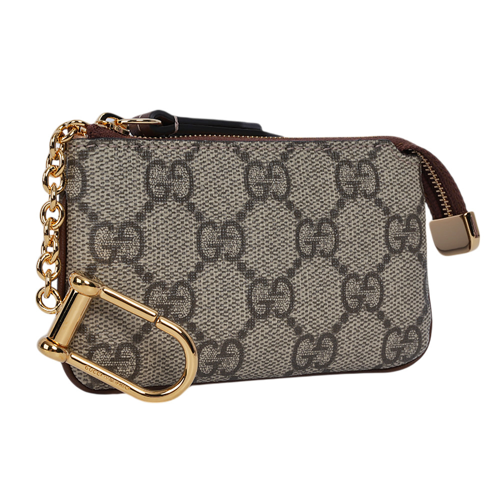 【GUCCI】GG Supreme 塗層帆布拉鍊鑰匙包/零錢包(米色/烏木色)779809 KHNKG 8534