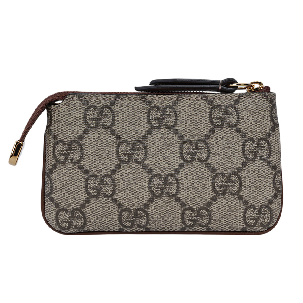 【GUCCI】GG Supreme 塗層帆布拉鍊鑰匙包/零錢包(米色/烏木色)779809 KHNKG 8534