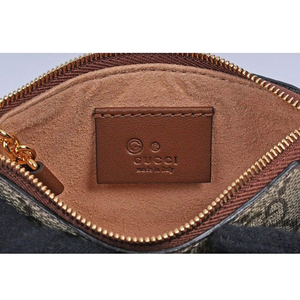 【GUCCI】GG Supreme 塗層帆布拉鍊鑰匙包/零錢包(米色/烏木色)779809 KHNKG 8534