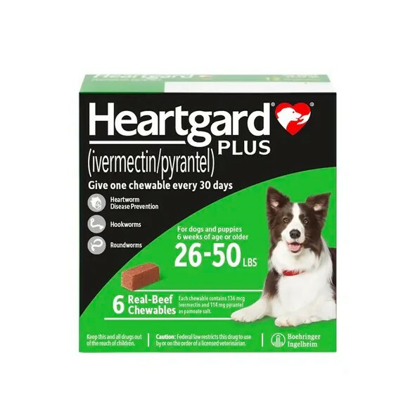 Heartgard Plus 心絲蟲藥 26-50lb 中型犬用 - 6粒裝 [綠]