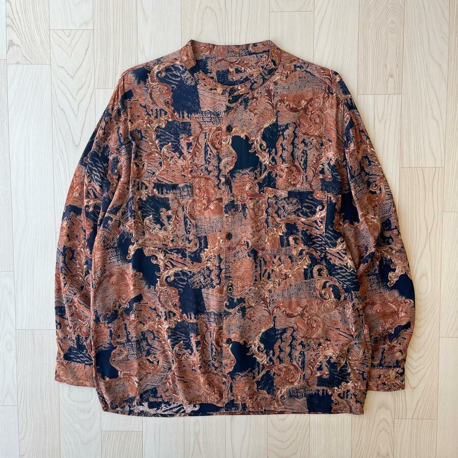 啡色藍色長袖企領花恤