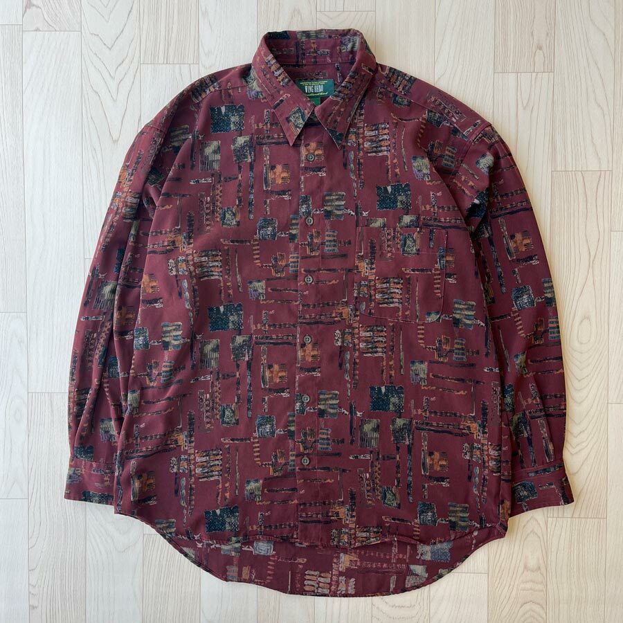 Wing Hero紫紅色方形圖案長袖花恤