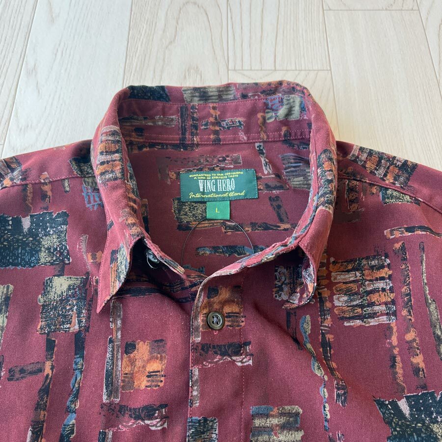 Wing Hero紫紅色方形圖案長袖花恤