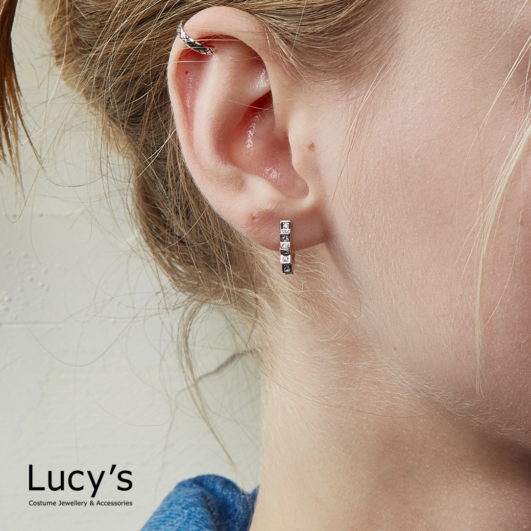 925純銀 蛇紋 硫化耳骨夾 (95357)