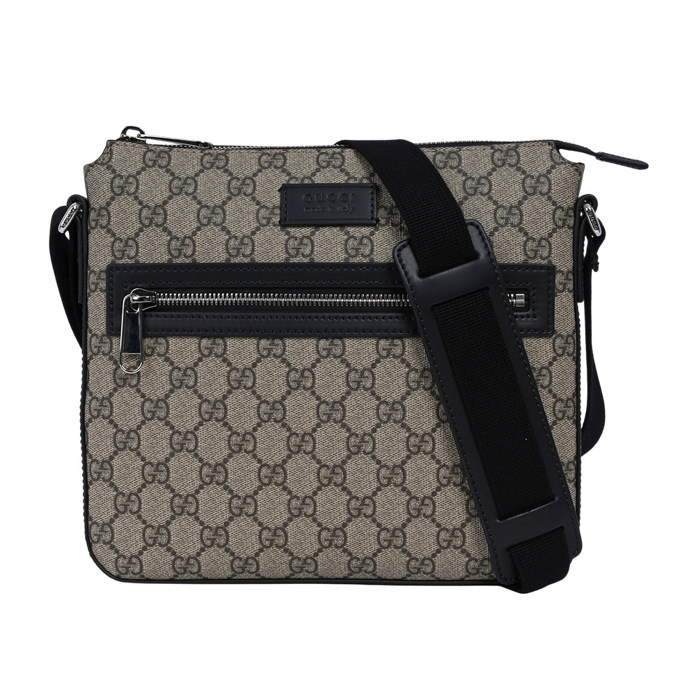 【GUCCI】GG Supreme 塗層帆布拉鍊口袋小款郵差包(米色/黑色)779865 K5RLN 9769