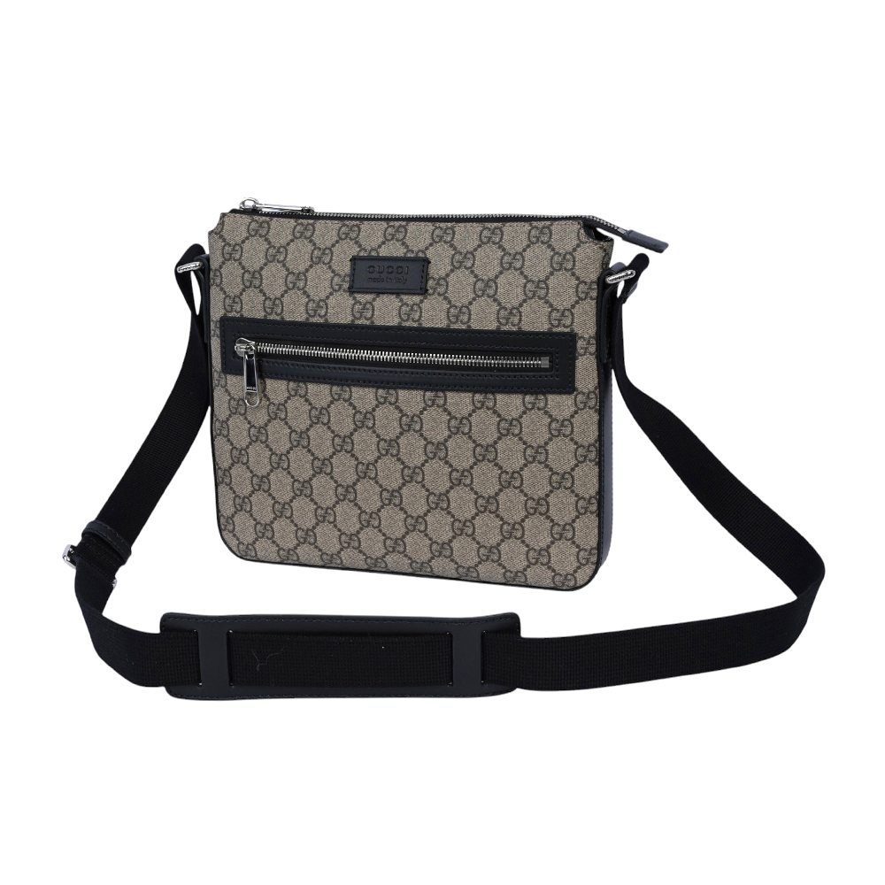 【GUCCI】GG Supreme 塗層帆布拉鍊口袋小款郵差包(米色/黑色)779865 K5RLN 9769