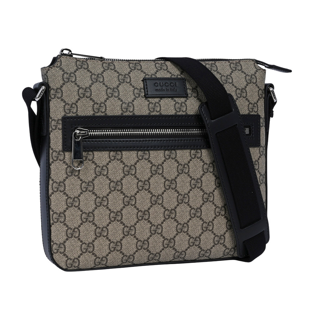 【GUCCI】GG Supreme 塗層帆布拉鍊口袋小款郵差包(米色/黑色)779865 K5RLN 9769