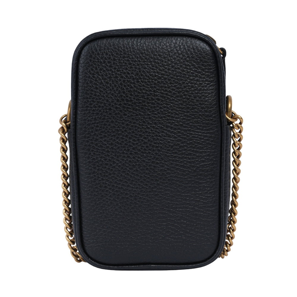 【GUCCI】Marmont 金色粒紋牛皮拉鍊手機包/鍊包(黑色)779806 A7M0T 1000