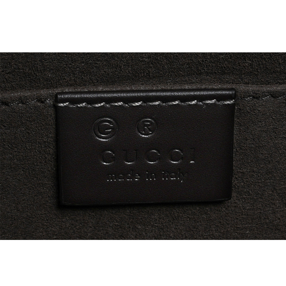 【GUCCI】GG Supreme 塗層帆布綠紅織帶手拿包(米色/烏木色)779882 KHN4N 9791