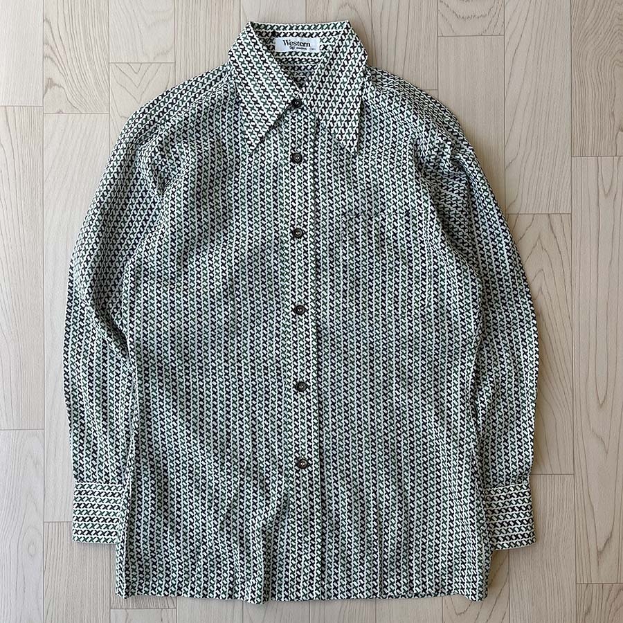 Western藍綠色X字型條紋長袖恤衫