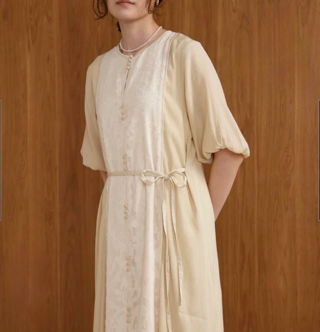 半袖提花雪紡蕾絲連身裙【日本直送】