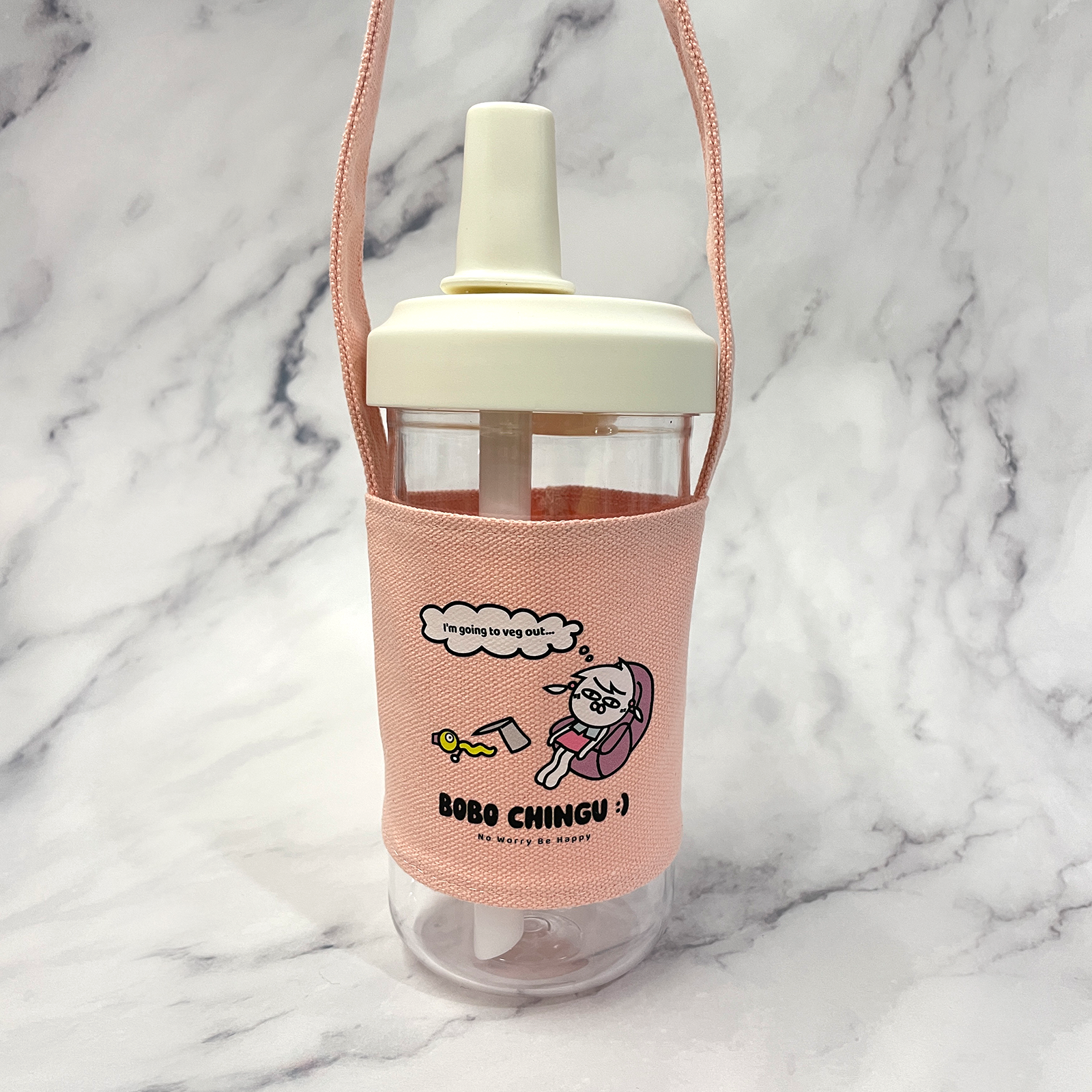 彩色飲料提袋/環保杯套 粉嫩紅款