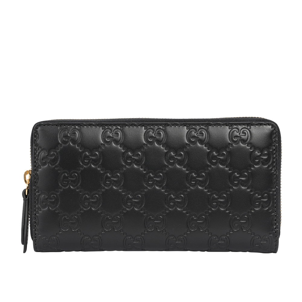 【GUCCI】GG Logo 滿版壓紋牛皮ㄇ形拉鍊長夾(黑色)779786 CWC1G 1000