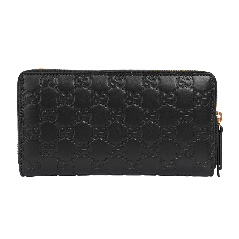 【GUCCI】GG Logo 滿版壓紋牛皮ㄇ形拉鍊長夾(黑色)779786 CWC1G 1000