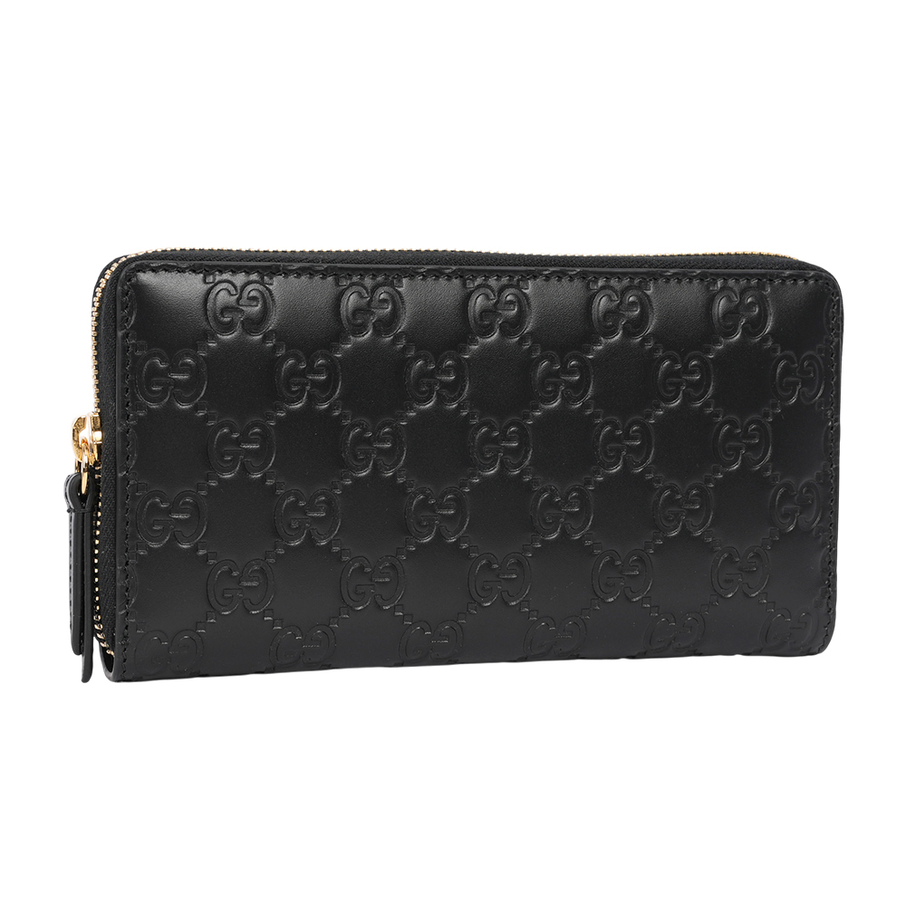 【GUCCI】GG Logo 滿版壓紋牛皮ㄇ形拉鍊長夾(黑色)779786 CWC1G 1000