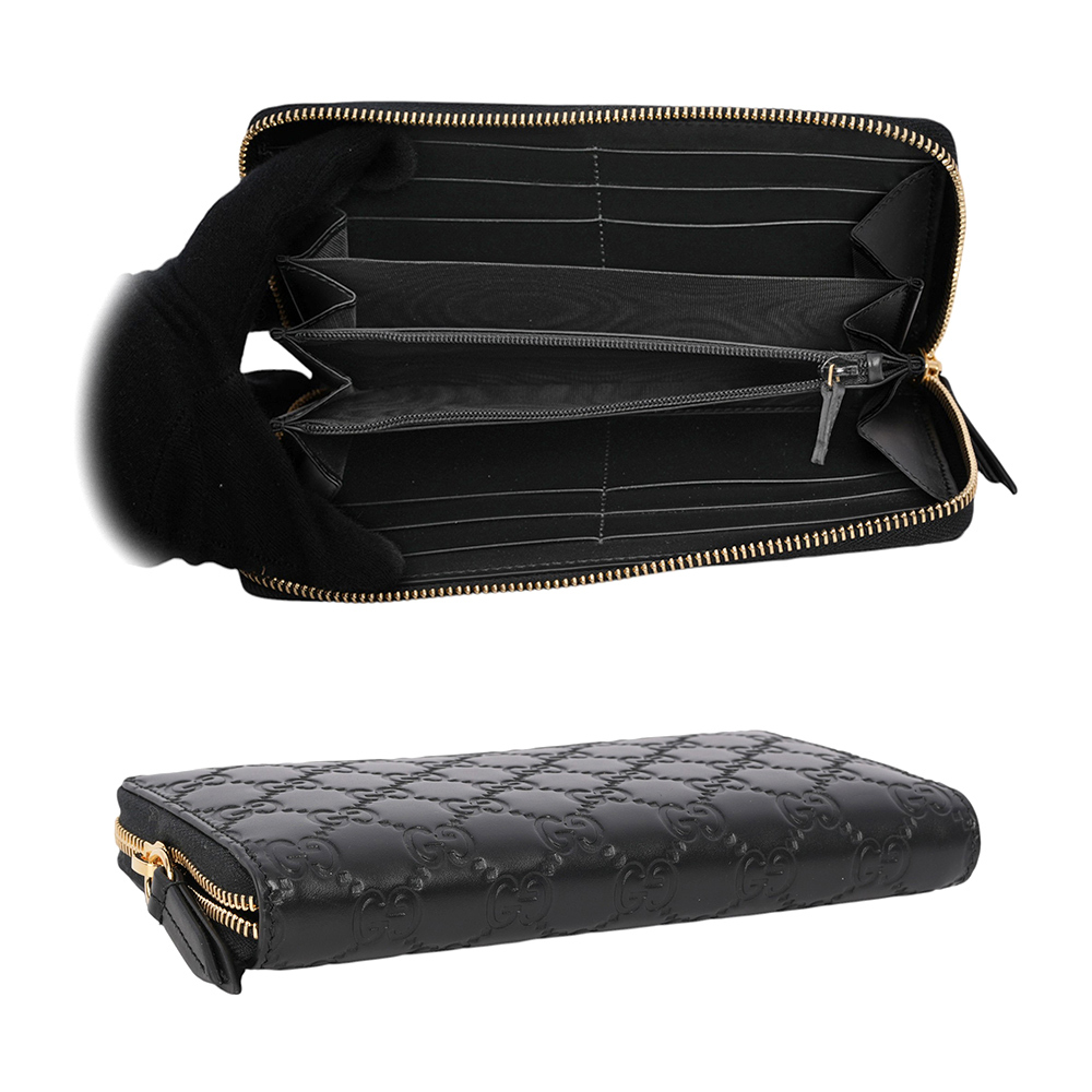 【GUCCI】GG Logo 滿版壓紋牛皮ㄇ形拉鍊長夾(黑色)779786 CWC1G 1000