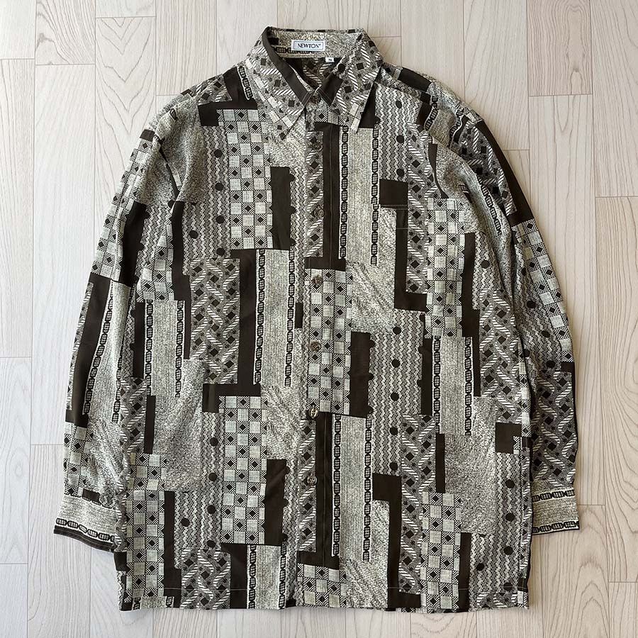 Newton日本製深啡幾何圖案長袖花恤