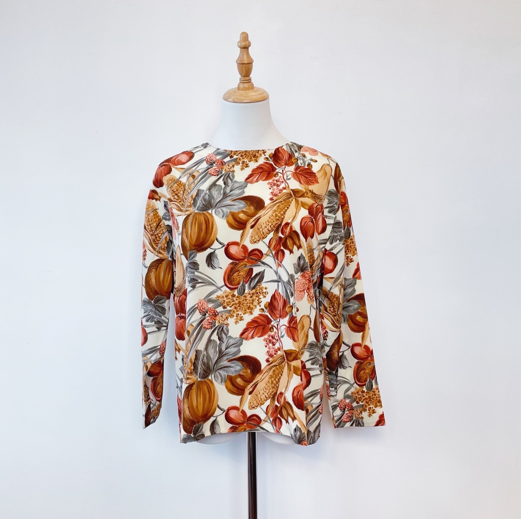 秋日色蔬果圖案古著上衣