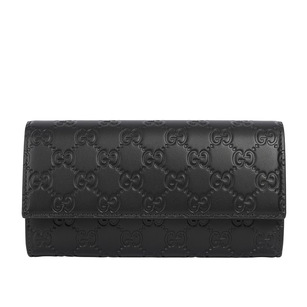【GUCCI】GG Logo 滿版壓紋牛皮翻蓋二折長夾