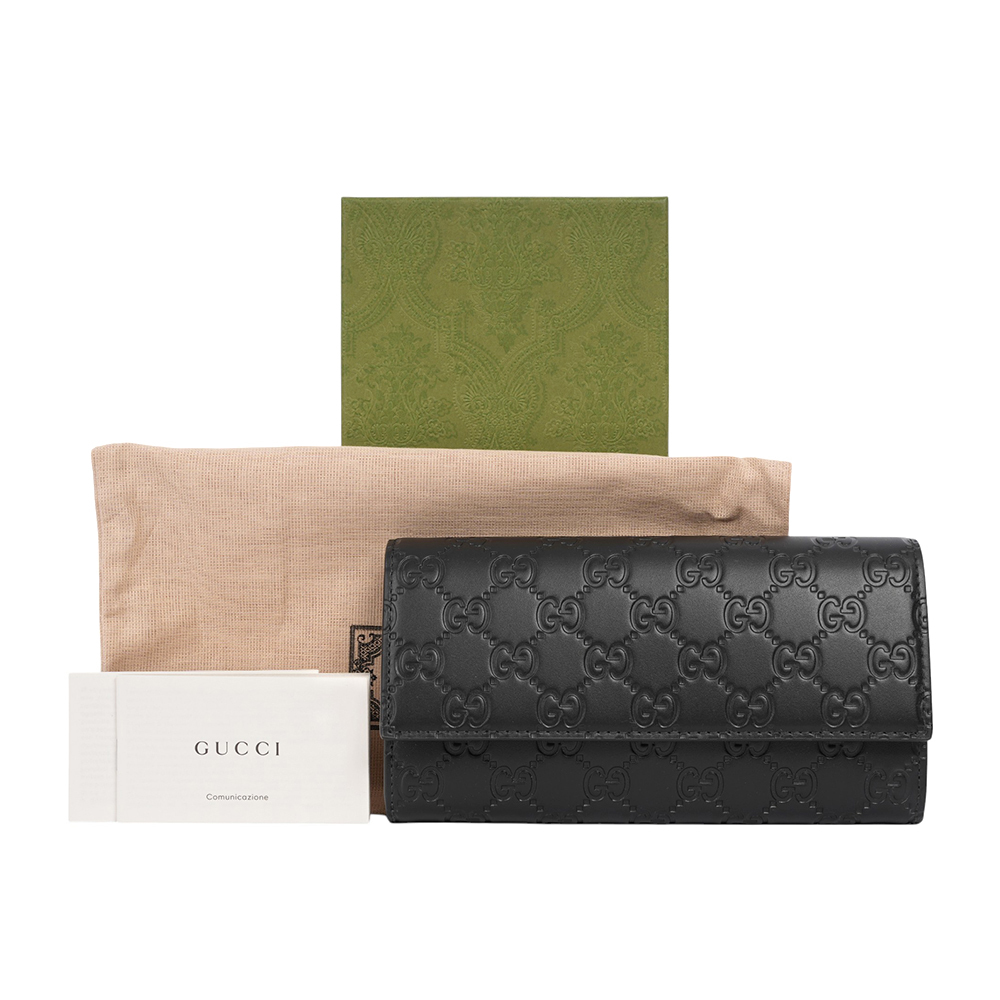 【GUCCI】GG Logo 滿版壓紋牛皮翻蓋二折長夾(黑色)779785 CWC1G 1000