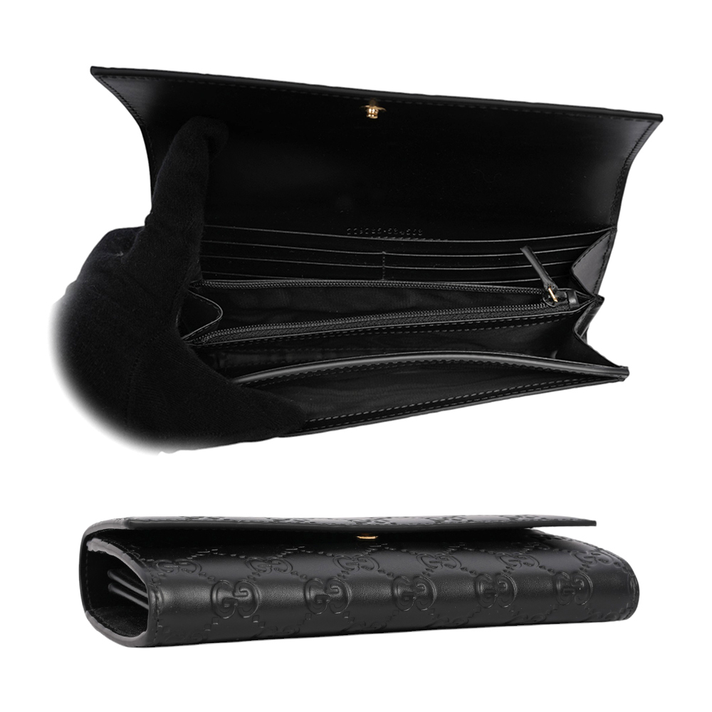 【GUCCI】GG Logo 滿版壓紋牛皮翻蓋二折長夾(黑色)779785 CWC1G 1000