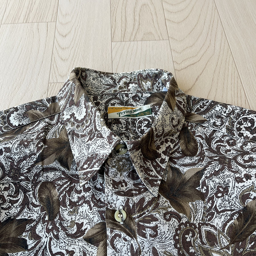 Trying Men 深啡色花紋長袖腰果花圖案襯衣