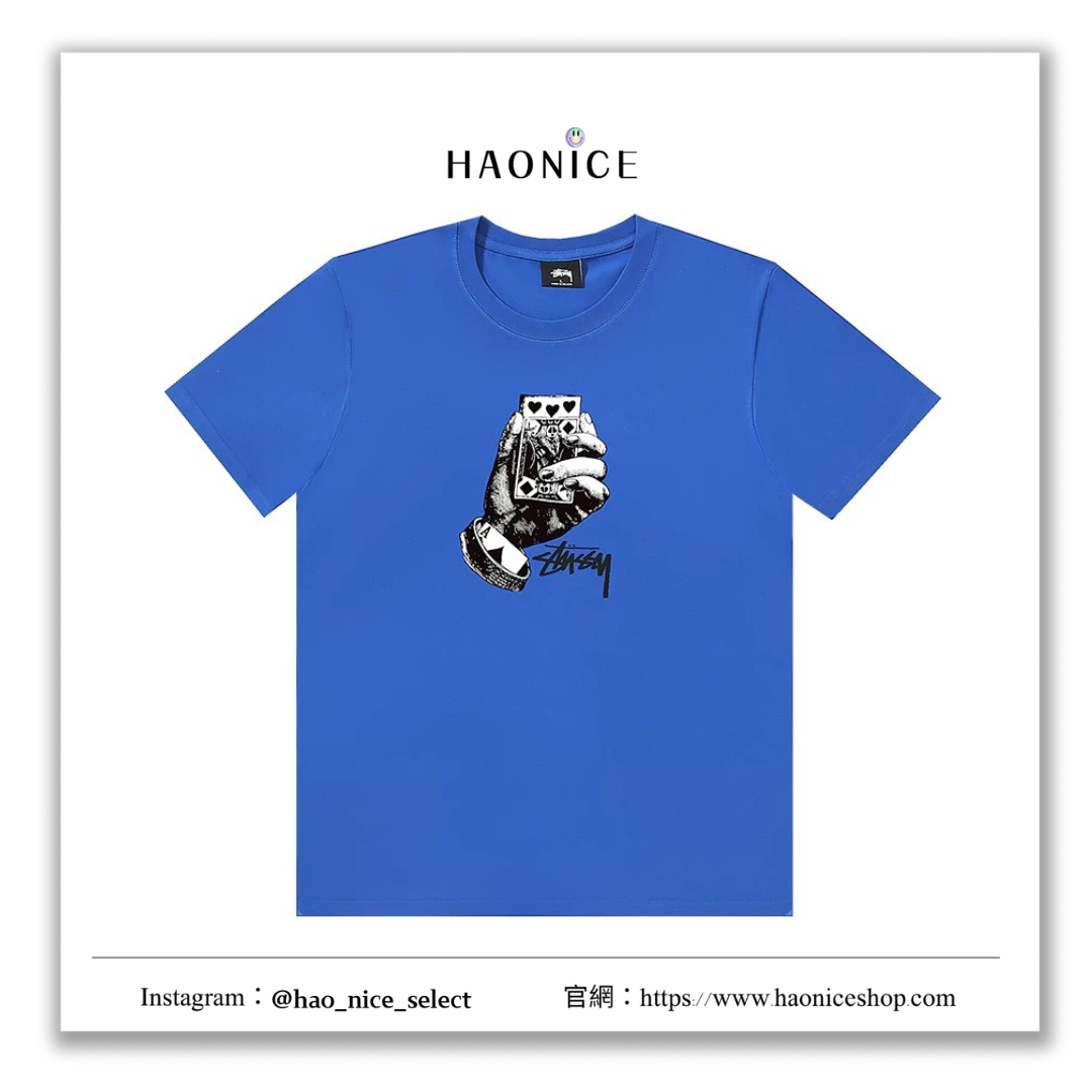 【HAO NICE 】美國🇺🇸街頭潮流 STUSSY 24SS 春夏新款 美式復古風 胸前手拿撲克♦️ 簡約百搭短T🔥