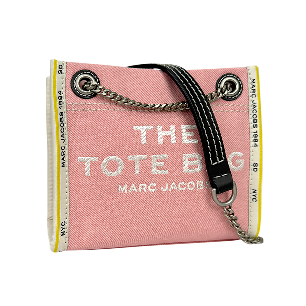 【MARC JACOBS】棉質牛仔布鏈帶肩背/斜背托特包