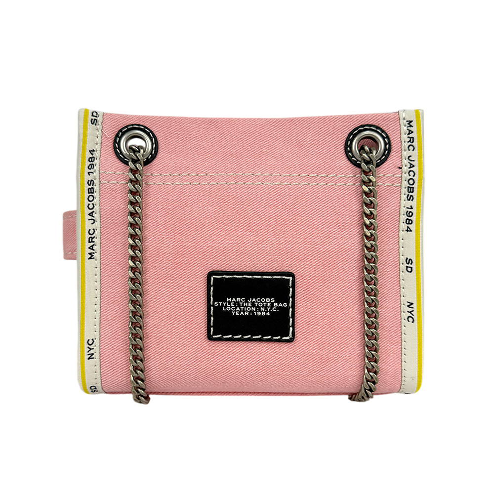【MARC JACOBS】棉質牛仔布鏈帶肩背/斜背托特包(蝴蝶結粉)2F4HCR016H05 669