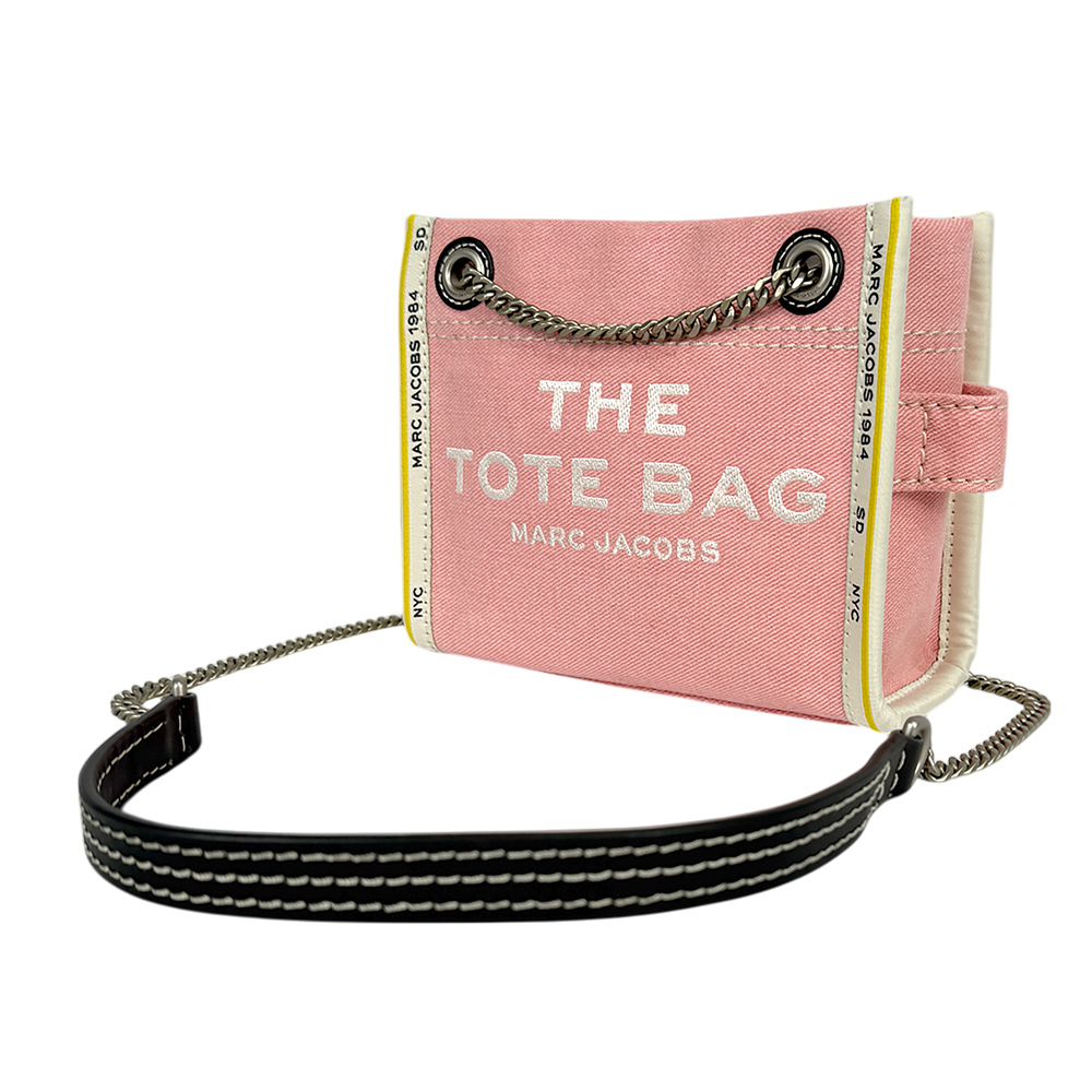 【MARC JACOBS】棉質牛仔布鏈帶肩背/斜背托特包(蝴蝶結粉)2F4HCR016H05 669