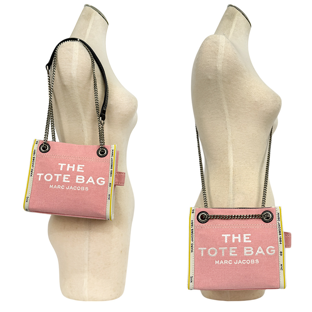 【MARC JACOBS】棉質牛仔布鏈帶肩背/斜背托特包(蝴蝶結粉)2F4HCR016H05 669