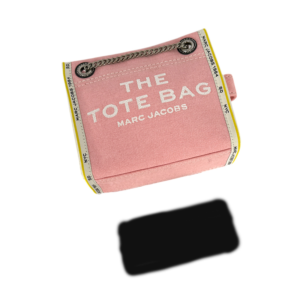 【MARC JACOBS】棉質牛仔布鏈帶肩背/斜背托特包(蝴蝶結粉)2F4HCR016H05 669