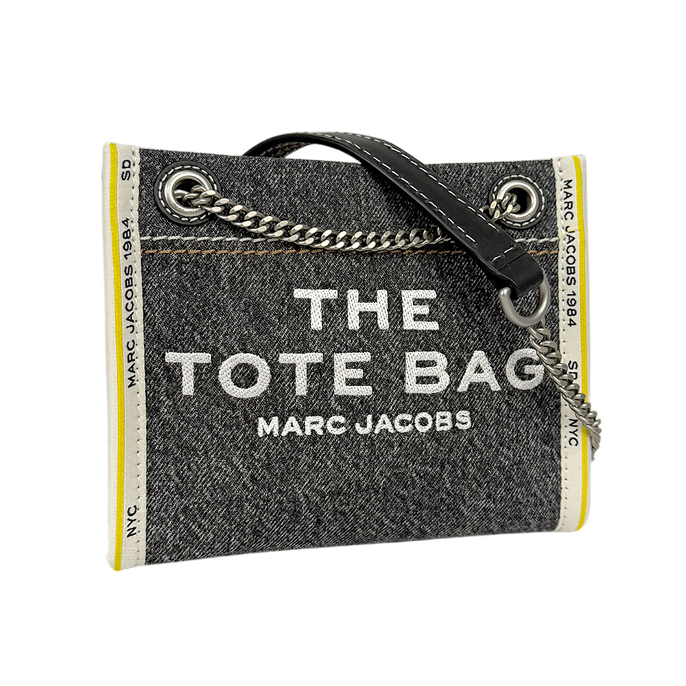 【MARC JACOBS】棉質牛仔布鏈帶肩背/斜背托特包