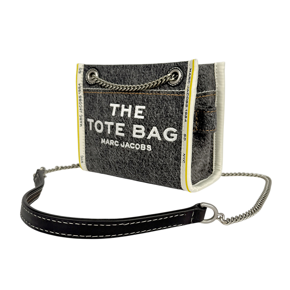 【MARC JACOBS】棉質牛仔布鏈帶肩背/斜背托特包(黑色)2F4HCR016H05 965