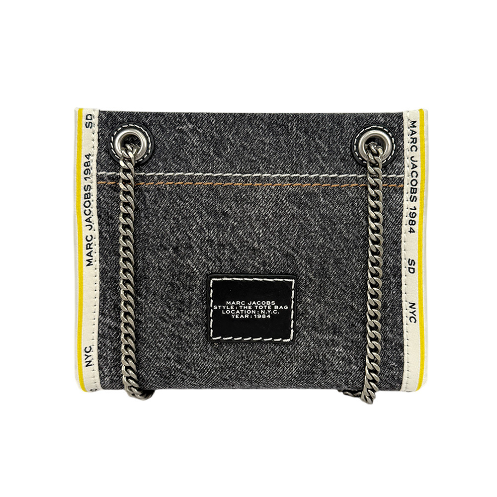 【MARC JACOBS】棉質牛仔布鏈帶肩背/斜背托特包(黑色)2F4HCR016H05 965