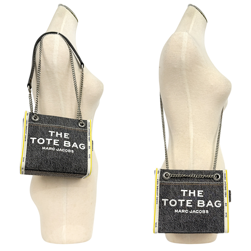 【MARC JACOBS】棉質牛仔布鏈帶肩背/斜背托特包(黑色)2F4HCR016H05 965