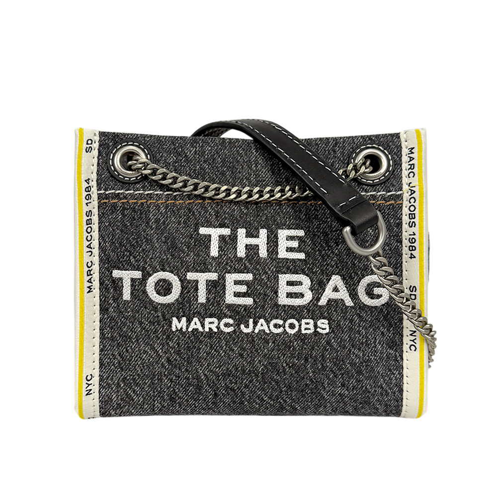 【MARC JACOBS】棉質牛仔布鏈帶肩背/斜背托特包(黑色)2F4HCR016H05 965
