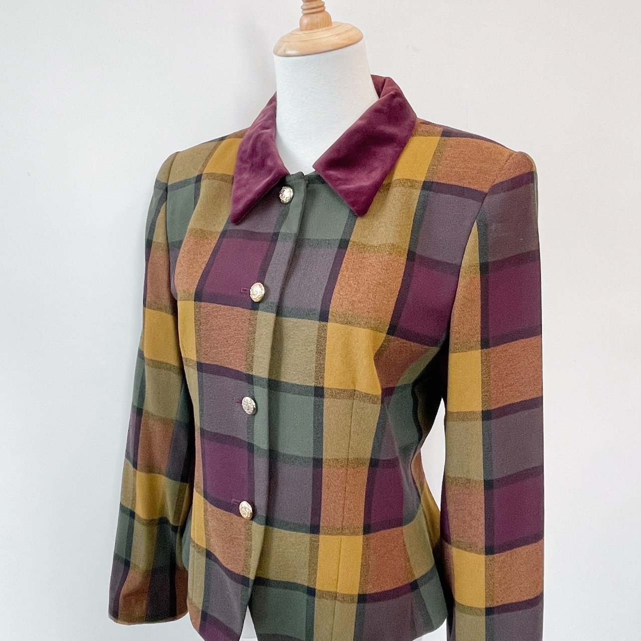 暗色調彩色格紋古著外套