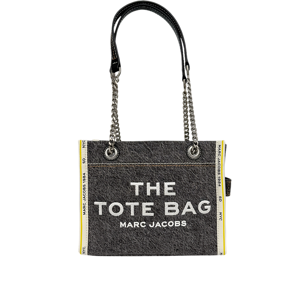 【MARC JACOBS】棉質牛仔布鏈帶小款托特包/肩背包(黑色)2F4HTT029H05 965