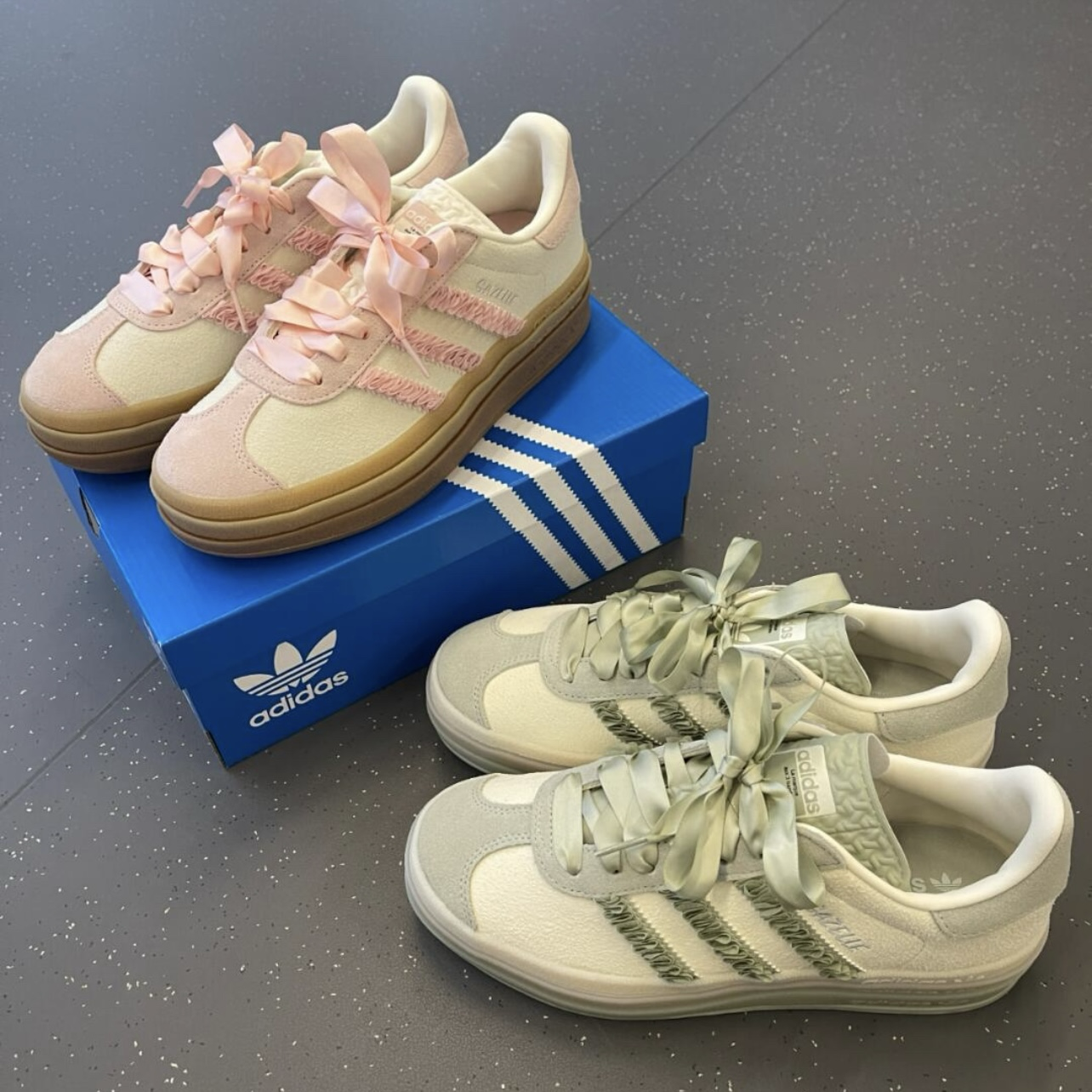 adidas GAZELLE BOLD 抹茶綠 奶油櫻花粉紅 米色 粉色 焦糖底 蕾絲 芭蕾風 厚底解構增高 女鞋 JR8373 JR8374